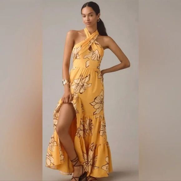 NWT HUTCH Anthropologie Floral Halter Maxi Dress Size 12 - Picture 1 of 15